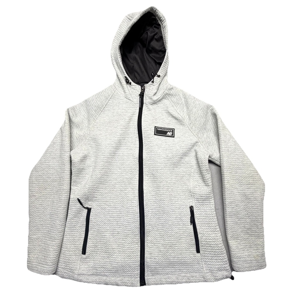 New Balance Women's Full Zip Hooded Fleece Jacket Light gray Textured Zip Medium